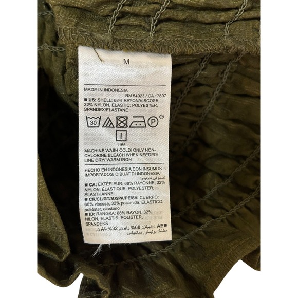 Old Navy Top Women Medium Olive Green Milkmaid Coquette Smocking Festival - Picture 8 of 8
